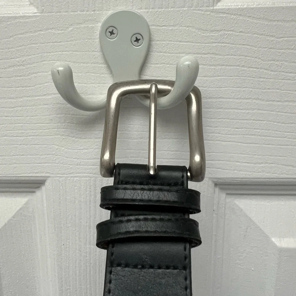 Vintage Schiaparelli Black Belt with Large Silver Buckle Size Small/Medium